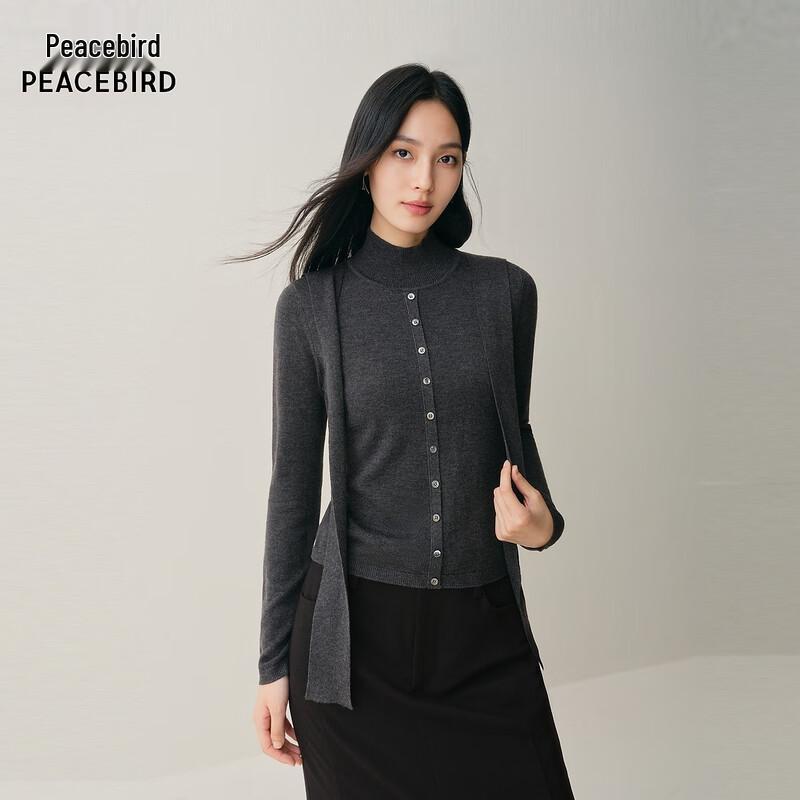 PEACEBIRD Women's Semi-High Neck Tie-Ribbon Knit Sweater