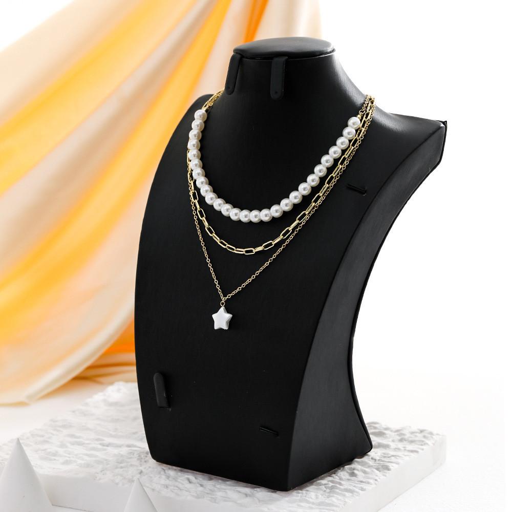 Contemporary Five-point Star Necklace With Dazzling Pearl Beads For Fashion-forward Women