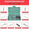 46-teiliges Werkzeugmaschinen-Steckschlüsselset, 1/2 Zoll, 1/4 Zoll, 3/8 Zoll Antrieb, universelles Ratschenschlüsselset mit 72-Zahn-Ratsche, geeignet für den Automobilbereich.