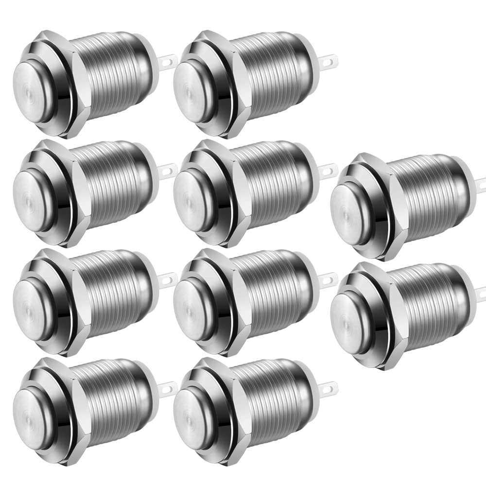 

10pcs Waterproof Push Button Momentary switch Stainless Steel Push Button On Off 12mm 2A 12V/24V/125V/250V High Head