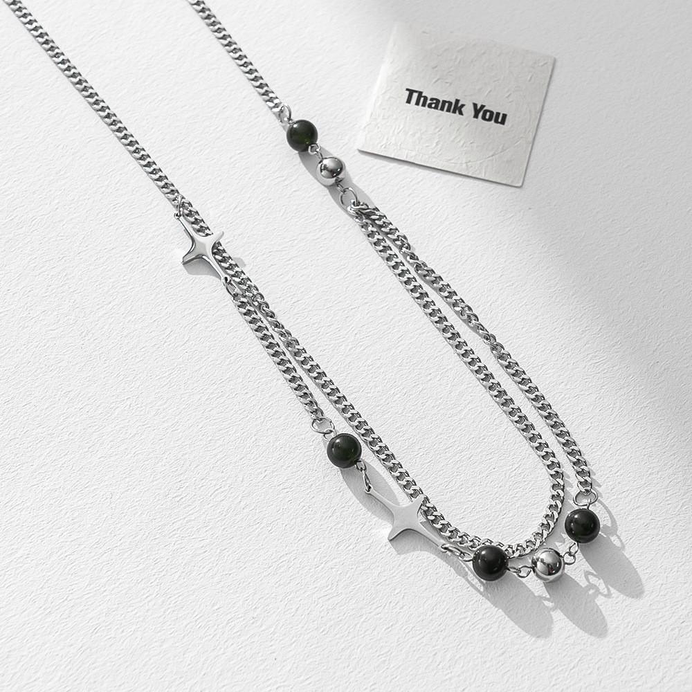 Hip Hop Style Double Layer Titanium Steel Necklace With Geometric Star Pendant For Unisex Fashion Accessory