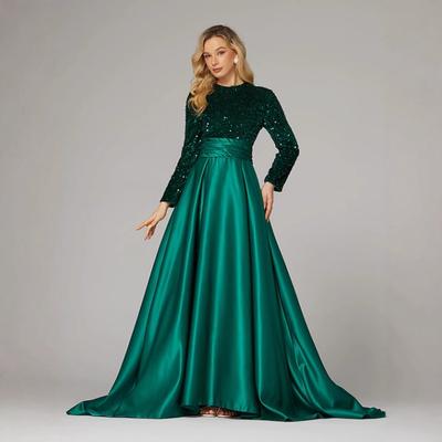 Europe Beautiful Woman Banquet Long Sleeve Temperament Socialites Annual Meeting Host Aura Queen Sequined Evening Dress