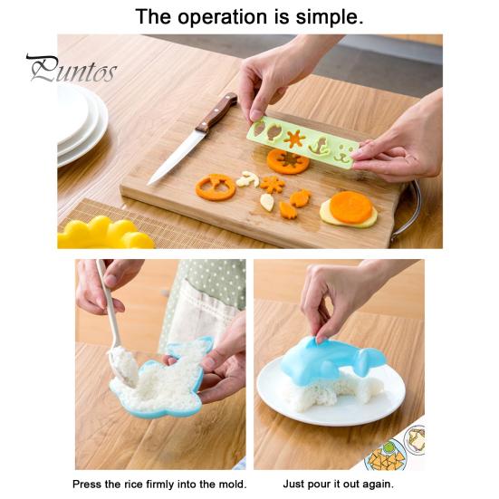 Cute Food Molds 4PCS Rice Ball Molds, Rabbits Dolphins Flowers And Long Shape, Onigiri Maker Press Portable Grade PP Sushi for DIY Japanese
