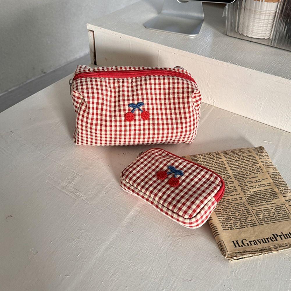 Multifunctional Plaid Makeup Bag Cloth Toiletry Bag Fashion Travel Storage Bag  Unisex