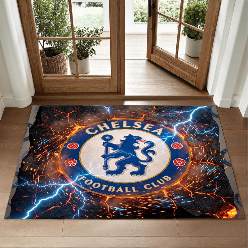 Chelsea FC Design Crystal Velvet Rug Soft Decorative Mat for Bedroom Entrance