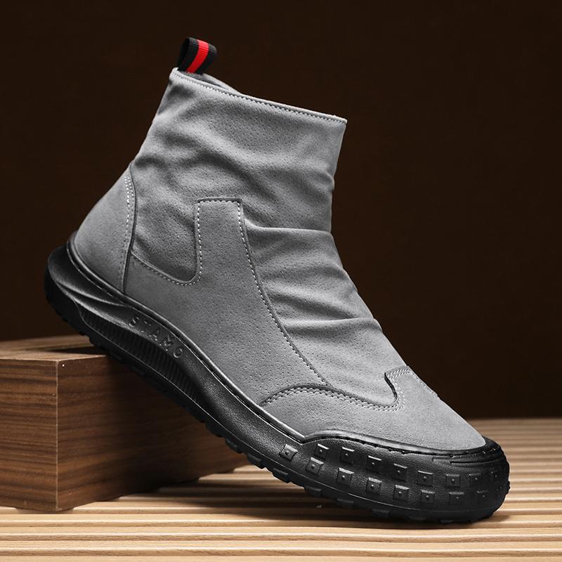 Men's Boots High Cut Workwear Shoes Autumn New Zipper Pleated Non Slip Comfort Thick Soled Wear-resistant Fashion Flat Boots