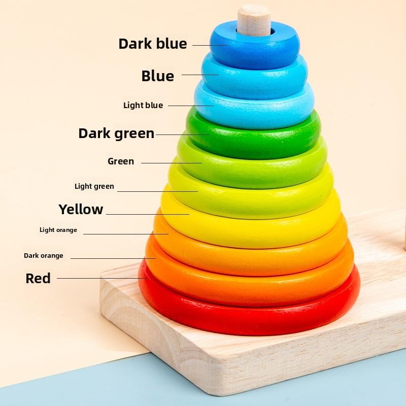Wooden Large Rainbow Tower Stacking Toy For Kids Educational Brain Teaser Gift