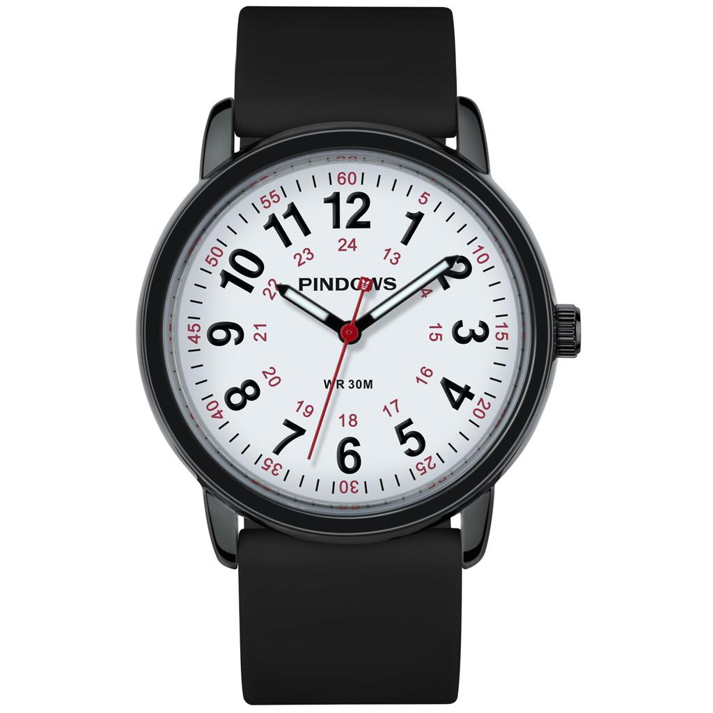 PINDOWS Unisex Analog Quartz Watch for 30m Water Military Time Luminous Dial for Easy Visibility Women's Watch, Students, Resistant, Display,