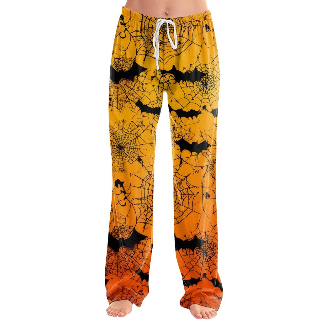 Women's Halloween Print Drawstring Pants, Casual Long Pants for Sleepwear or Daily