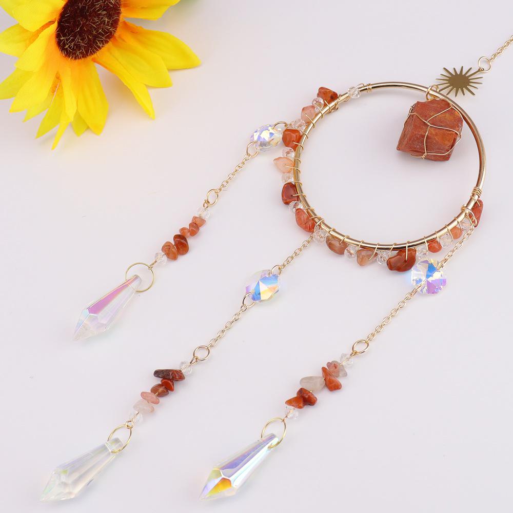 Simple Stylish Indoor Decor: Raw Stone Sun Catcher Wind Chime Pendant T109