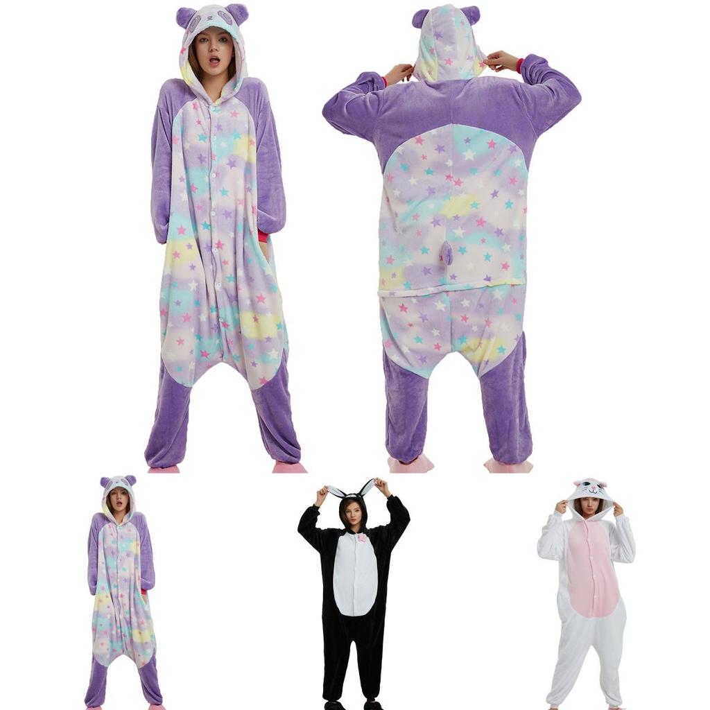 Gemütlicher Unisex Erwachsenen Tier Flanell Onsie Kostüm Pyjama mit Seitentaschen