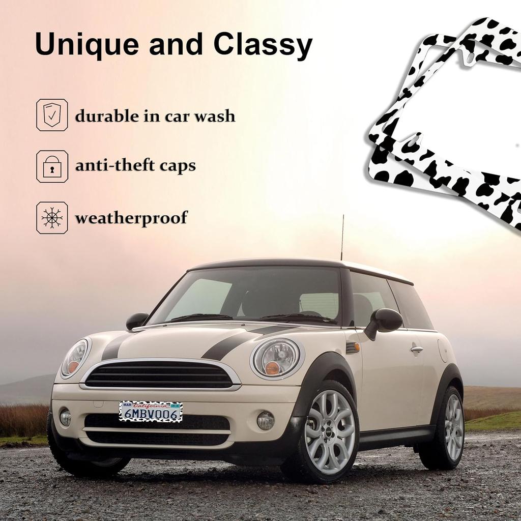 Cow Print License Plate 18 Pcs car Accessories Cow Print License Plate Cover Car Tag Frames for Women or Men Compatible All Vehicle License Plate Tag