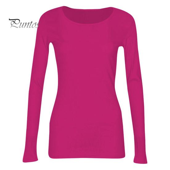 

Женский ребристый топ с длинным рукавом, легкая рубашка с круглым вырезом, повседневная одежда XXL розы красного