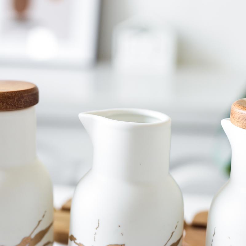 Ceramics Marble Pattern Oiler Soy Sauce Vinegar Bottle Restaurant Seasoning Pot Home Kitchen Tools Seasoning Jar Set Combination