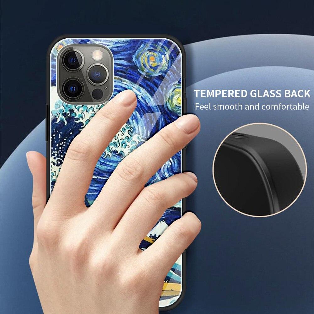 Glass Cover For iPhone 14 13 12 11 Pro X XS Max XR 8 7 6 6S Plus Case Protective Capa Fundas Van Gogh Paintings Starry Night