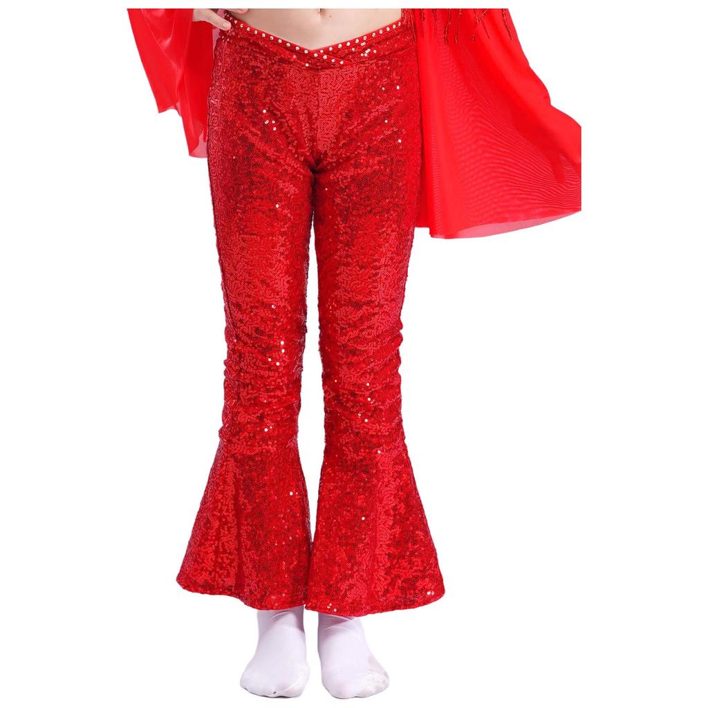 Dívčí taneční kalhoty třpytivé zdobené kamínky flitry zip rozšířený lem soutěžní kalhoty