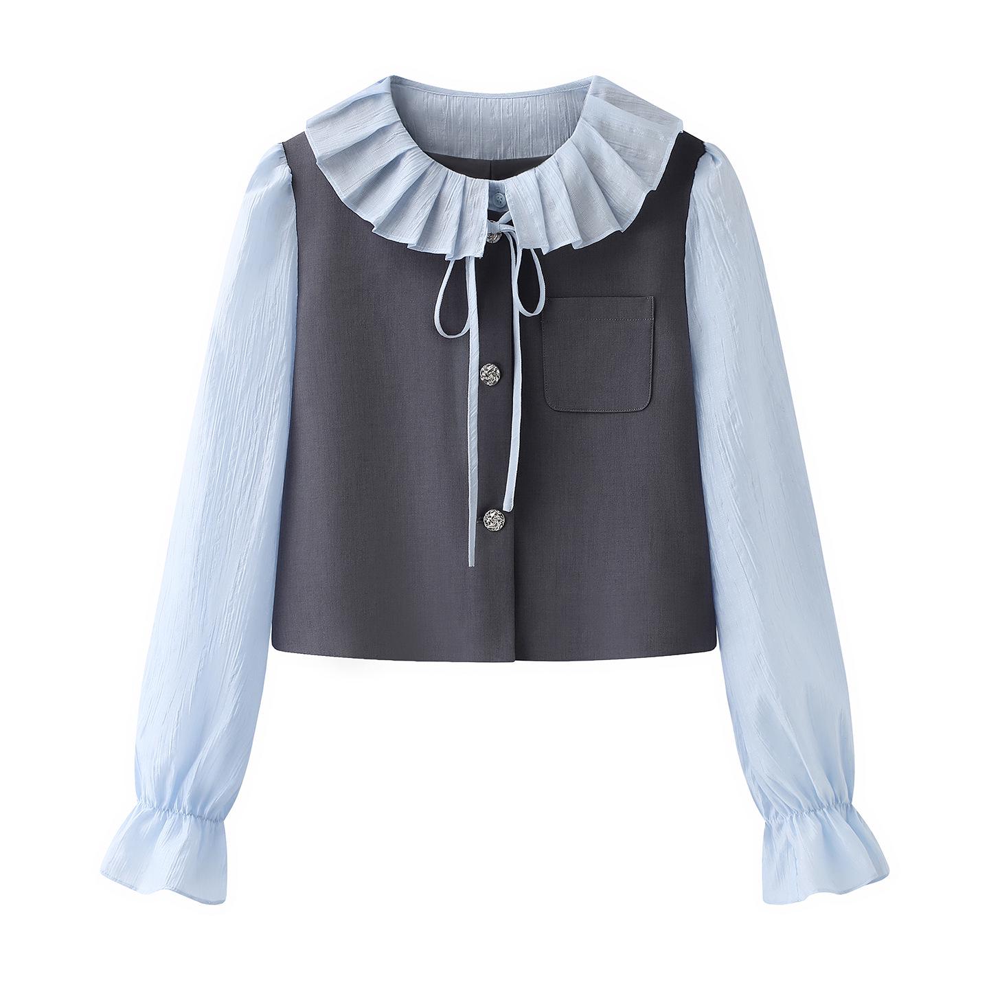 2026 Spring Women s French Style Two-Piece Set: Sweet Fake Two-Piece Top and A-line Pleated Skirt (A96C256) Small