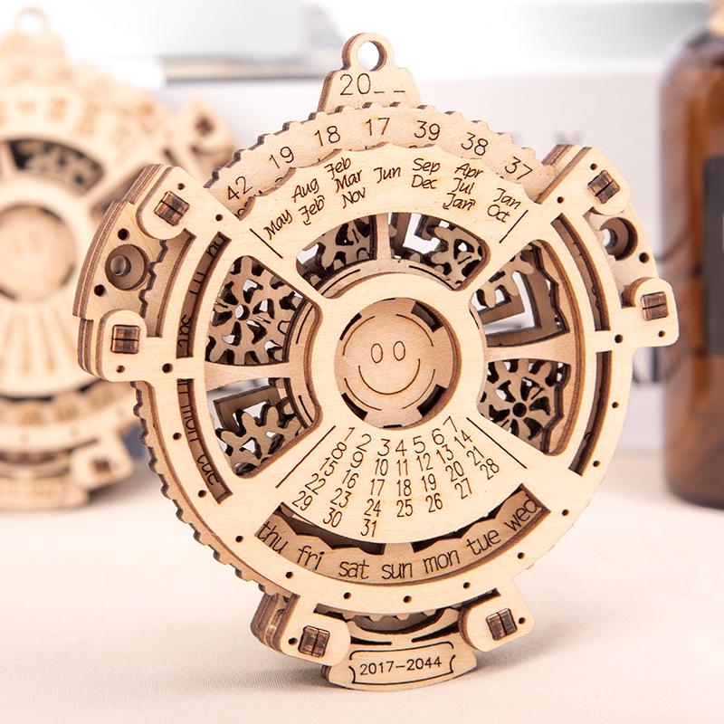 Children's 3D Wooden Perpetual Calendar Puzzle - DIY Mechanical Gear Assembly Model