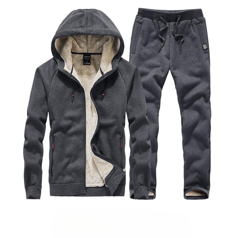 New Winter Lamb Velvet Zipper Jacket Korean Style Plus Velvet Thickened Warm Men's Large-size Casual Sports Suit Men