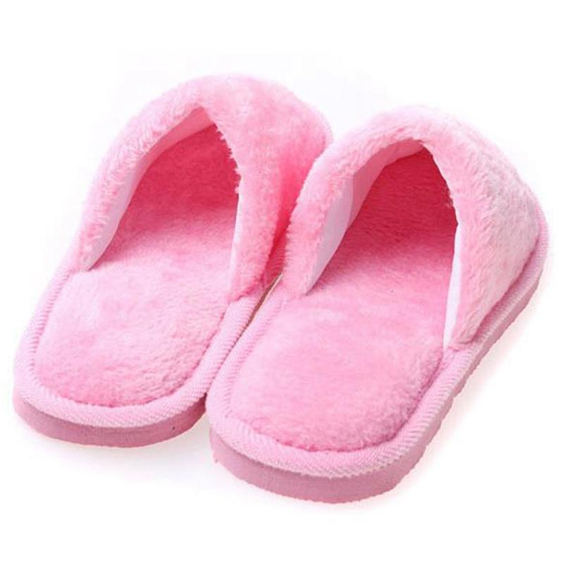 Non-slip Comfortable Winter Couples Solid Color Warm Home Plush Flat Candy Color Slippers