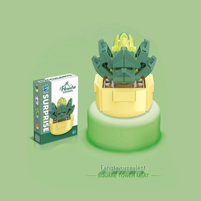 Kids' Educational Interlocking Building Blocks - Flower Potted Plant (Rose & Epiphyllum) Compatible with Top Building Block Models