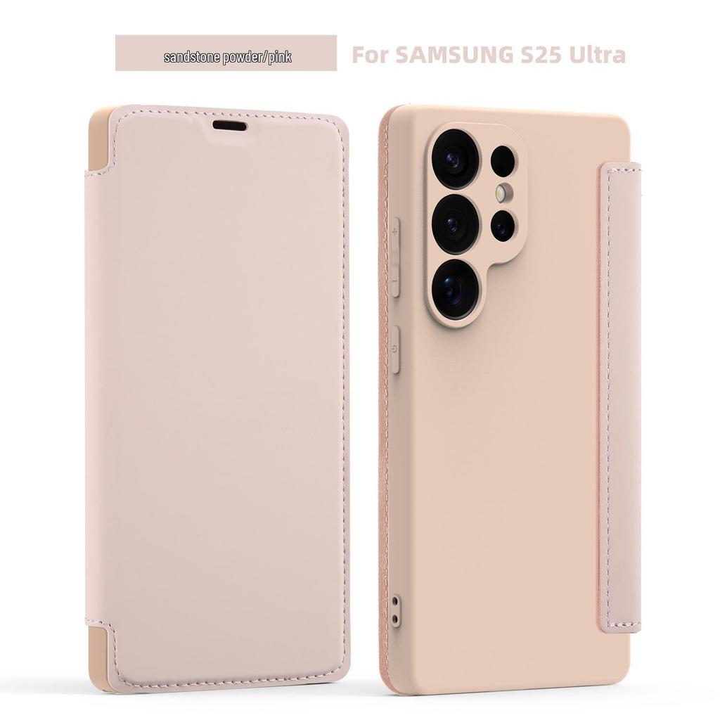 Samsung S25 Ultra/S24 Plus/S23 Leather Case: Imitation Liquid Skin, Solid Color, Card Slot, Precise Cutouts, Anti-Drop Protection