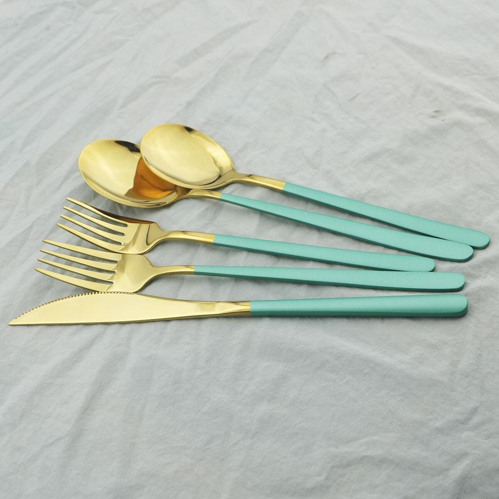 5Pcs Purple Dinnerware Set 18/10 Stainless Steel Cutlery Set Knife Dessert Fork Spoon Silverware Set Kitchen Party Tableware Set