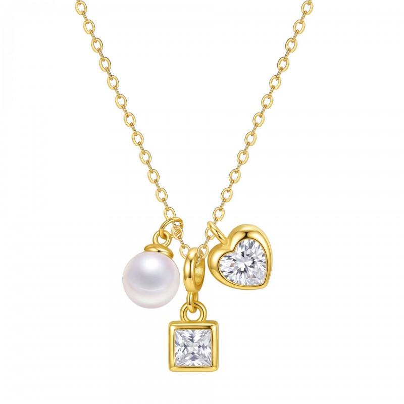 Elegant Vintage Pearl Necklace Women Gold Plated Minimalist Choker With Crystal Accents Lightweight Geometric Pendant Chain Gold-plated