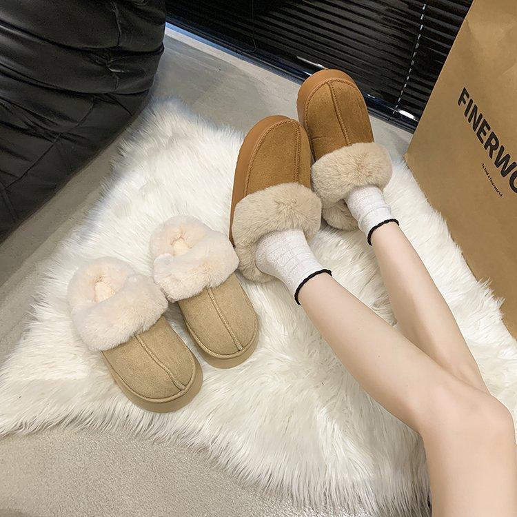 Frosted Fluffy Slippers Women's 2025 New Winter Outer Wear Women's Thick-soled Fur Integrated Snow Boots Velvet Cotton Shoes