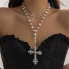 1/2 Stücke Perlenkreuz Halskette Großes Kreuz Anhänger Halsketten Für Frauen Klobige Perlenkette Gothic Punk Vintage Kreuz Halskette
