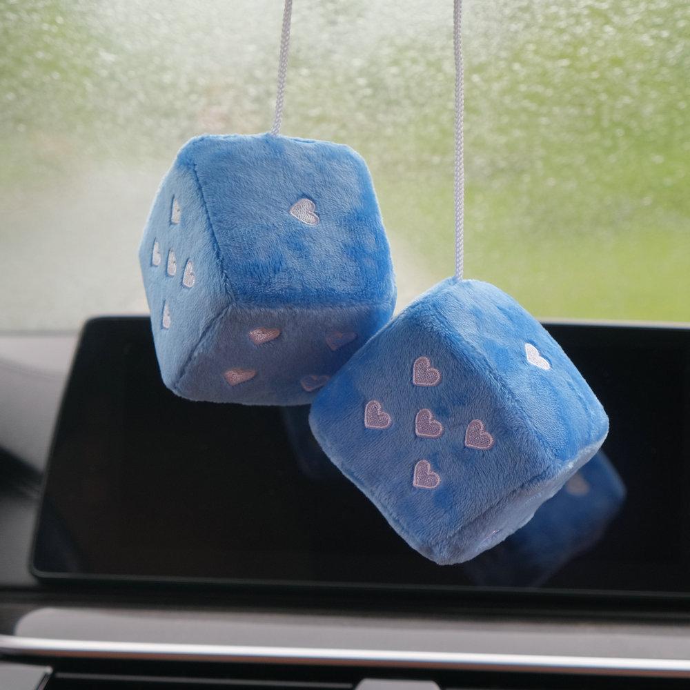 

1 Pair 7cm Fluffy Heart Shaped Plush Dice Car Rearview Mirror Hanging Decor Retro Square Fuzzy Ornament Auto Accessory Gift синий