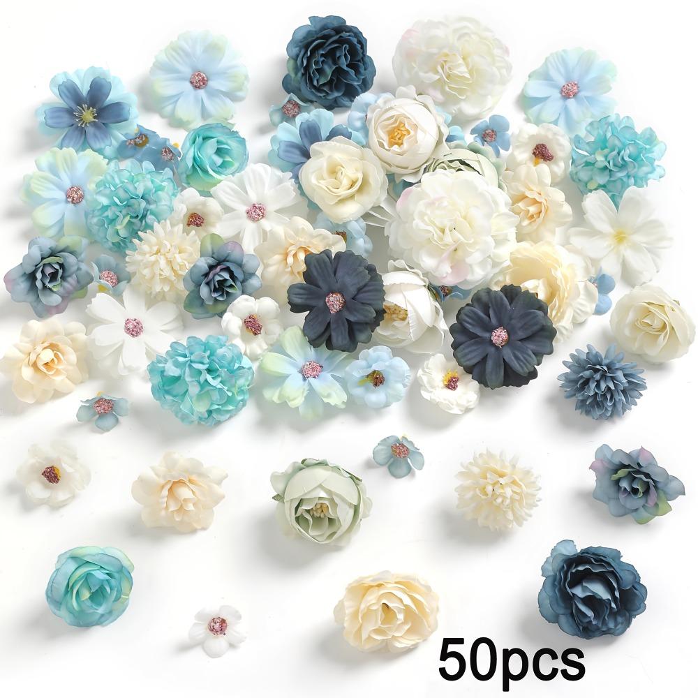 50Pcs New Multicolor Faux Flower Heads DIY Silk Artificial Flowers Heads Fake Peony Daisy Rose Flowers Home Decoration