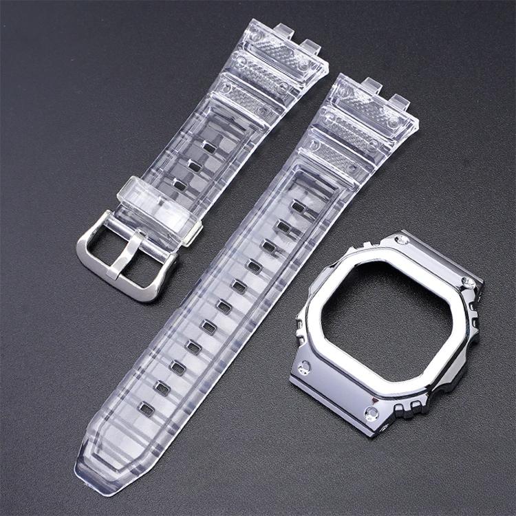 Replacement Transparent Resin Strap+PC Bezel for Small Cube Gold Bricks For  Casio G-Shock GMW-B5000 Watch Band