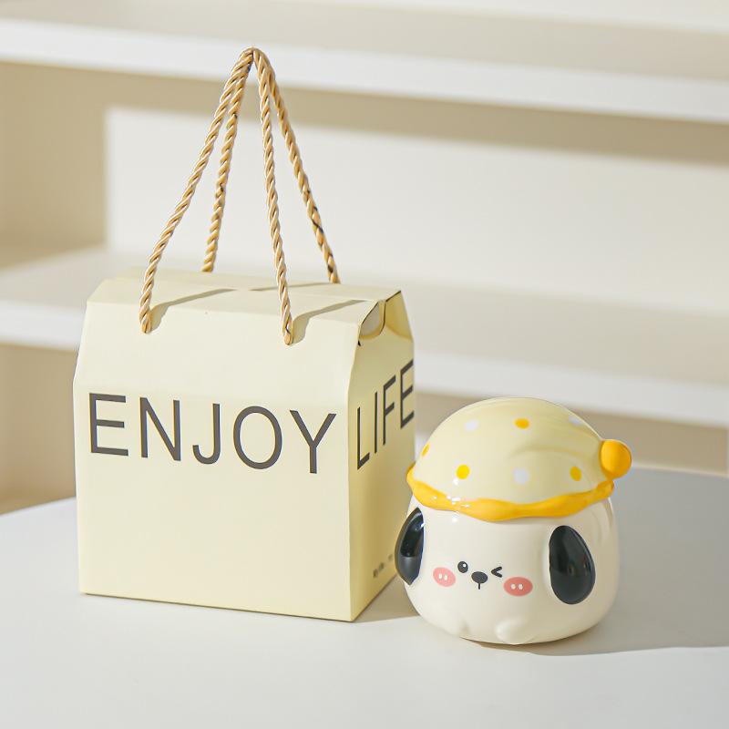Cartoon Puppy Cute Mug with Lid Office Drinking Water Cup Couple Girl Water Cup Souvenir Gift Cup Coffee Cup