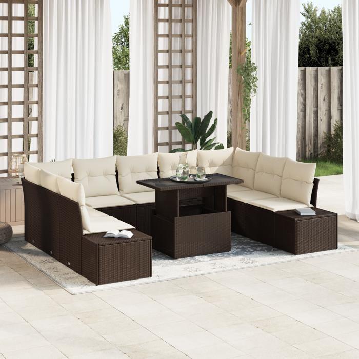 VidaXL Ensemble de canapé de jardin en 10 pièces avec coussins marron en poly rotin 3357981