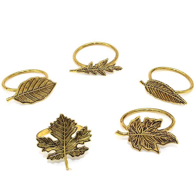 10pcs/ot Classic Vintage Leaf Napkin Ring Leaf Napkin Buckle Maple Leaf Alloy Napkin Ring Wedding Table Decoration