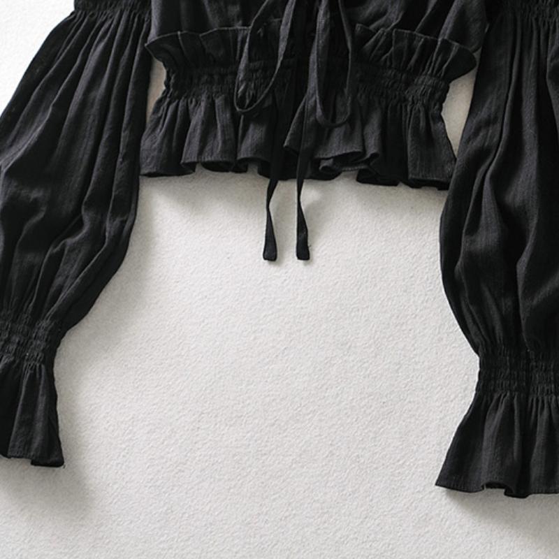 French Pleated Lantern Long Sleeve Shirt Women New Vintage White Square Collar Blouse Tops Female Korean Fashion Desidn Casual Clothing 2024