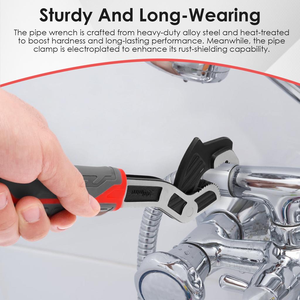 6"8"10"12" Self Adjusting Wrench Universal Plumber Wrench Pipe Wrench Set for 0.27"-1.69"/7-43mm Standard Nut Irregular Nut Pipe