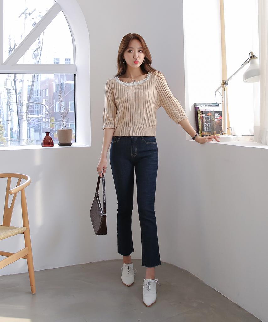 Ppaeppae Stretchy Spandex Inner Waist Bootcut Denim Pants