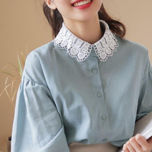 New Fall/Winter Crochet Lace Chiffon Shirt Dickey with Turn-Down Collar