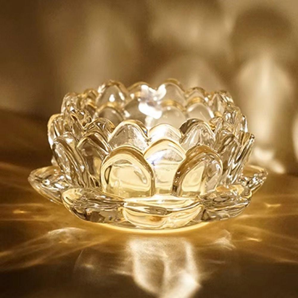 2Pcs Elegant Chinese Glass Lotus Candle Holder Ins Simple Candles Stand  Home Decor