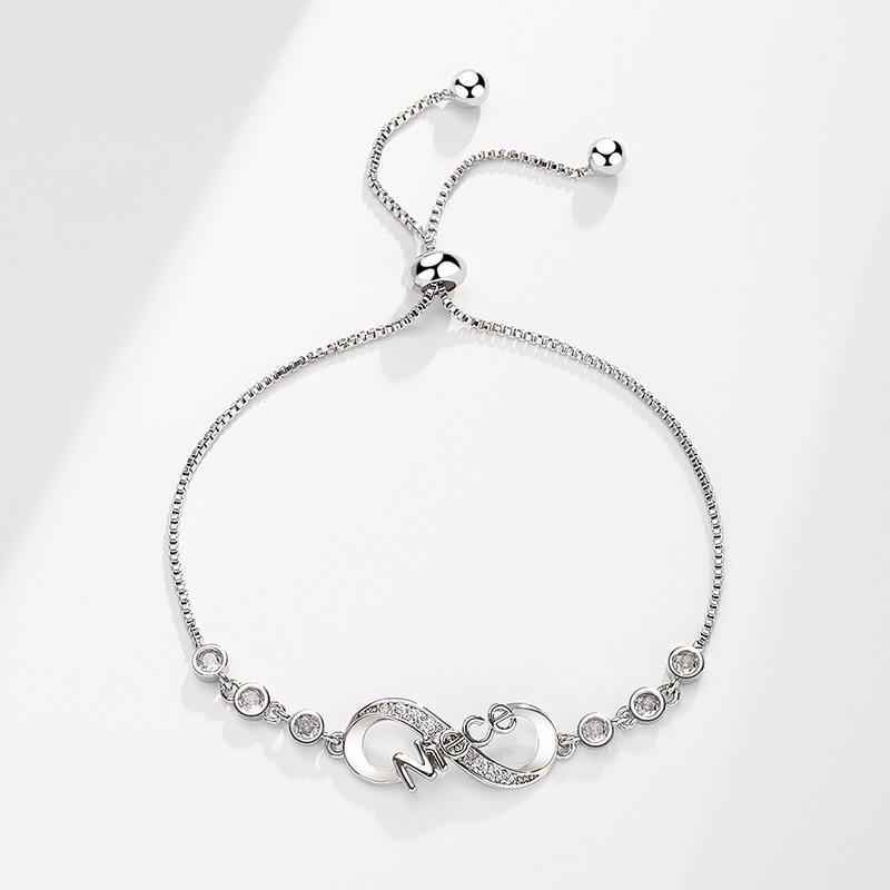 Unendliche Liegesschleife Verstellbares Zugkettenarmband für Damen Mit Zirkonsteinen Personalisierter Modeschmuck Geschenk