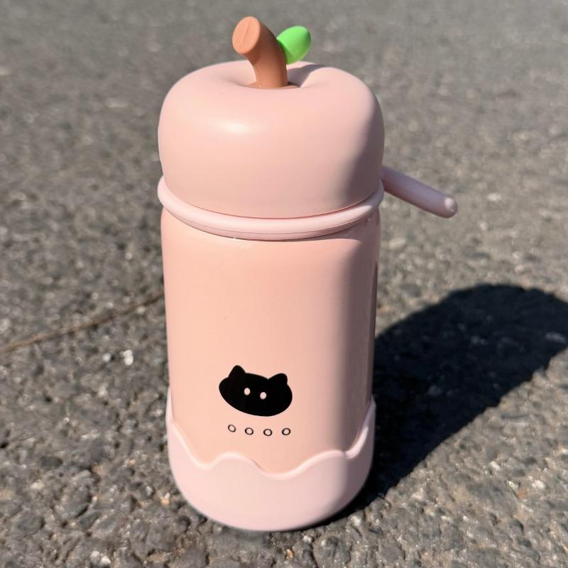 Kawaii Cat Mini Tumbler With Straw Cute Hot And Cold Stainless Steel Thermos Bottle For Tea Portable Coffee Thermal Cup Gift