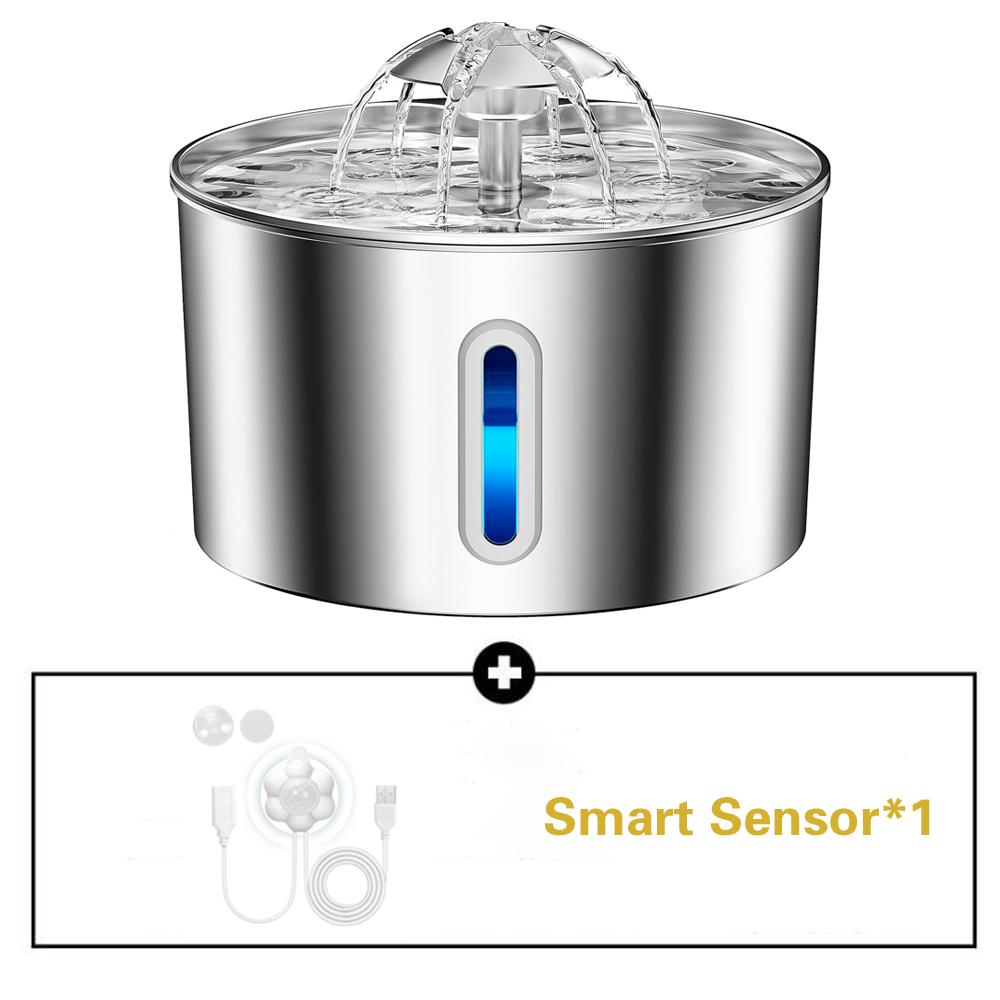 2.2L/74oz Cat Auto Drinking Water Dispenser Smart Dogs Fountain Pet Feeder With Window Stainless Steel Water Bowl(No 5V 1A Plug