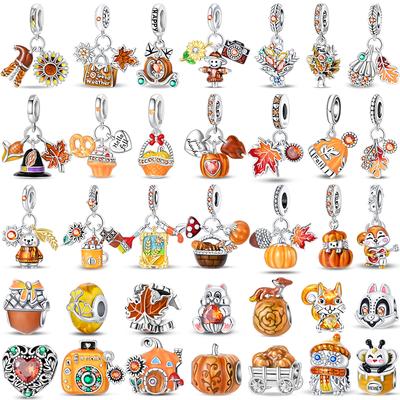 Copper Golden Autumn Series Charms Beads Scarecrow Pumpkin Maple Leaf Charms For Women Fine Diy Jewelry