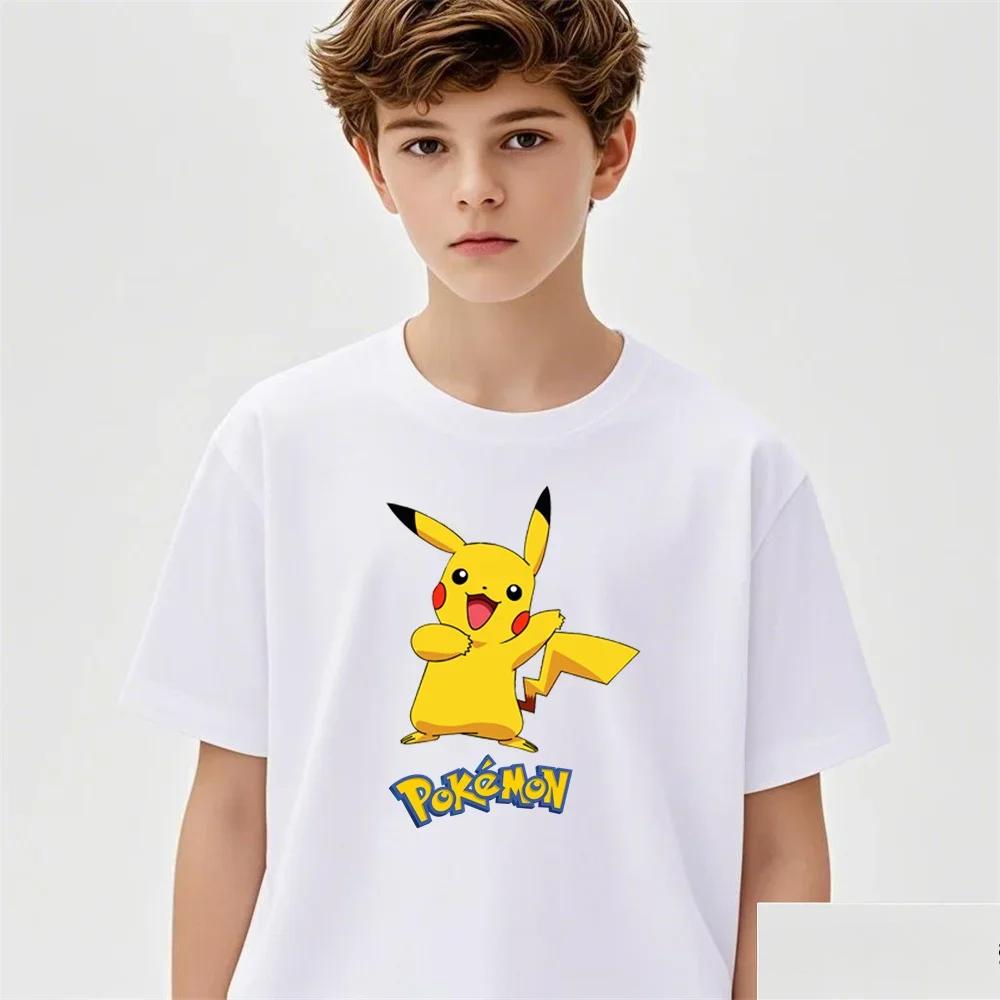 

2025 MINISO аніме покемон футболка дитячий мультфільм Пікачу Gengar друкована футболка повсякденний одяг для хлопчиків дівчаток подарунки на день народження модні підліткові топи 120