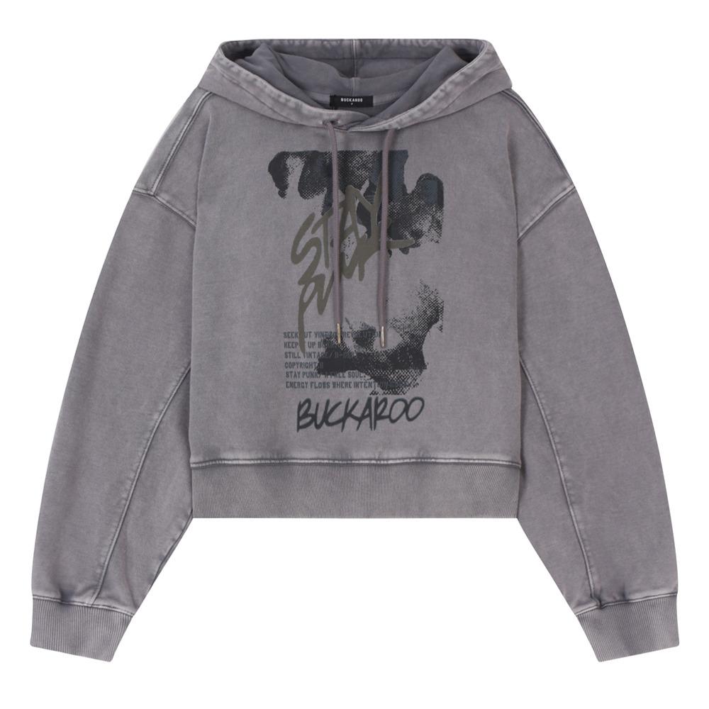 Burkeru Women S 2-Ply Terry Graphic Dyed Hooded Pullover Melange Blue Melange Blue_Free