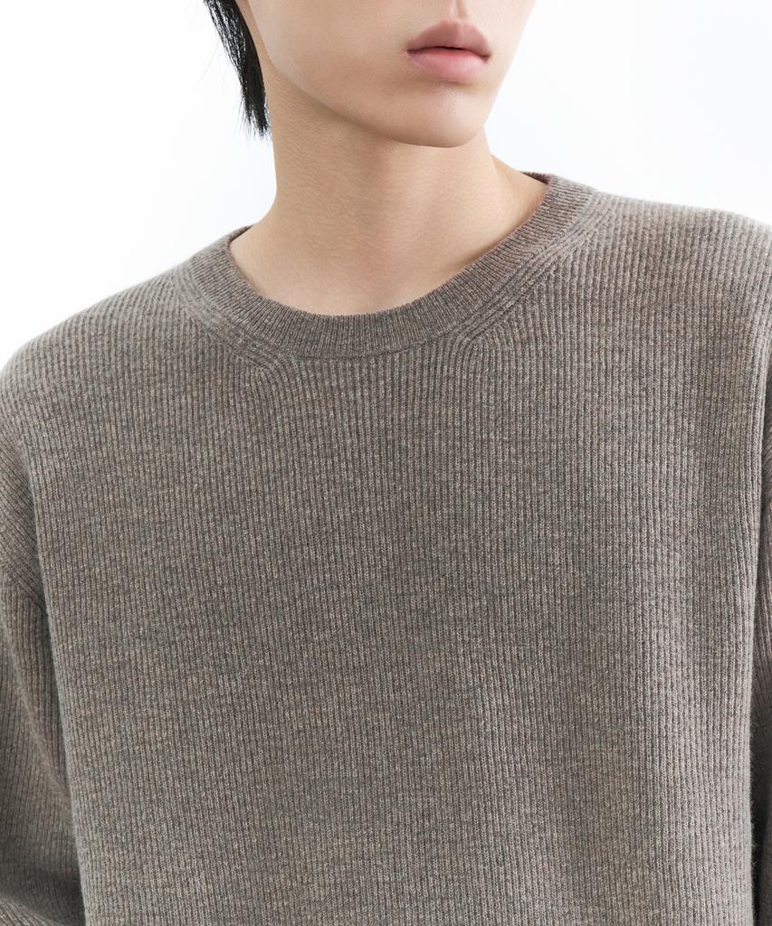 MUSINSA STANDARD [Victoria Wool] Minimal Ribbed Crew Neck Knit [Taupe]