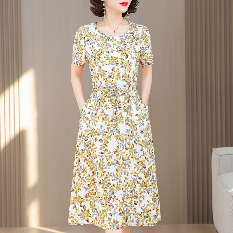 Grote Maten Casual Zomer Damesjurken Elegant Slank Korte Mouw Vintage Print Lange Jurk Dames Zomerkleding