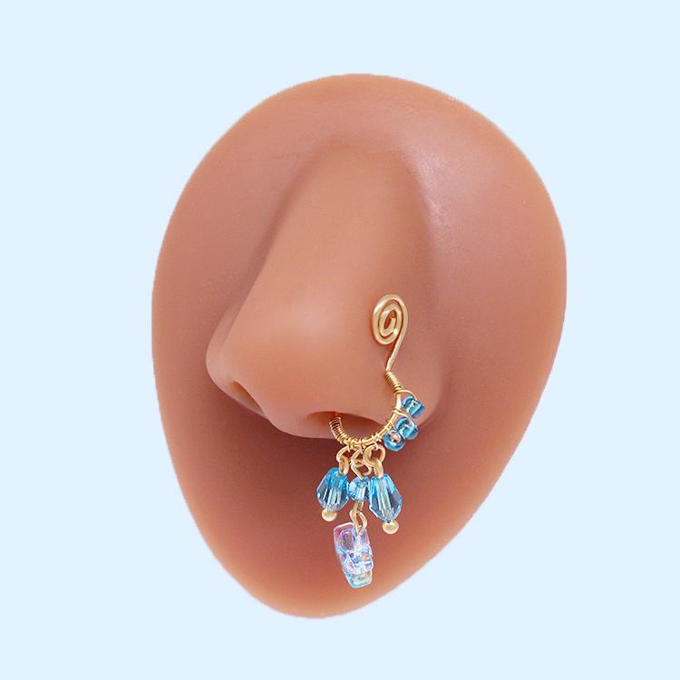 European & American Irregular Crushed Stone Nose Stud with Colorful Eyes & Five-Star Pendant